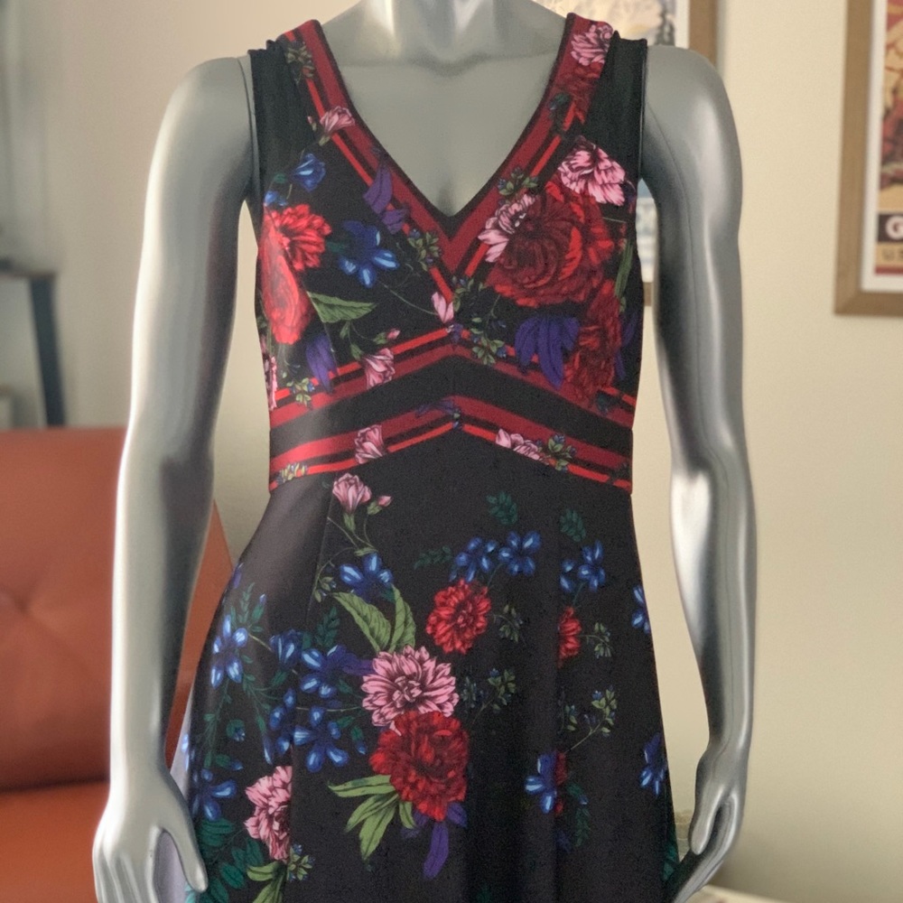 Floral A-line Black Dress